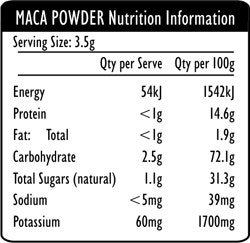 Organic Maca Powder Nutritional Information